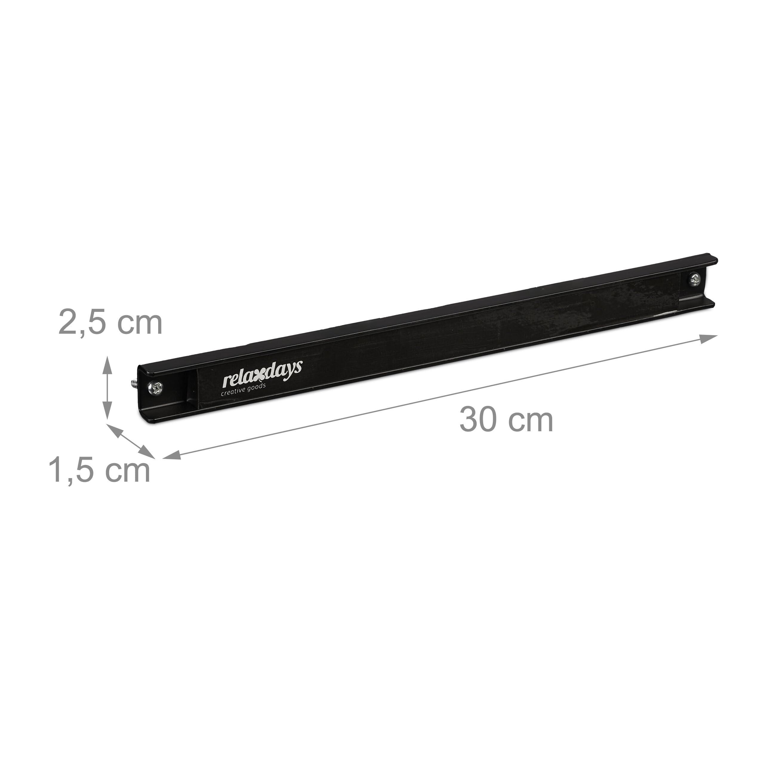 Relaxdays Set de 3 Imanes Cuchillos, 30 cm de Largo, Acero, Barras Magnéticas Herramientas, Atornillar a la Pared, Negro