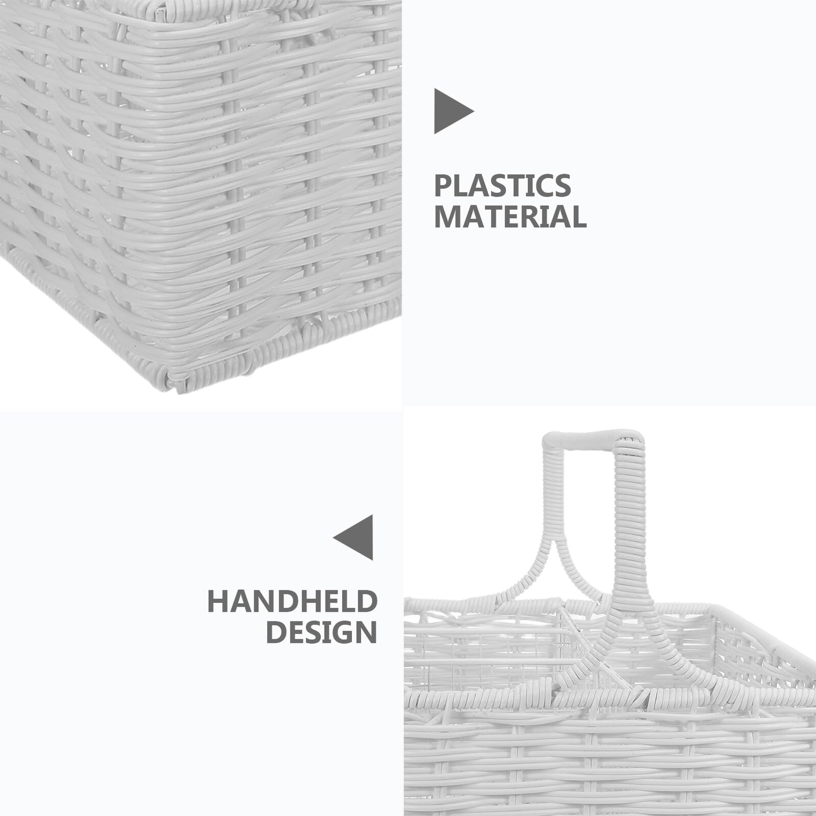 ULTECHNOVO Panier à Ustensiles Cuisine Tressé à la Main en Rotin Synthétique Blanc Petit Panier Compartimenté avec Poignée Organiseur Multi-Compartiments pour Fourchettes Cuillères et