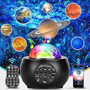 MAISITOO Projecteur de ciel étoilé à LED,projecteur de planète, 3 en 1 Ocean Wave Sky Light Projecteur, lumière de nuit,10 planètes,avec télécommande Music Speaker,Starry Sky Light