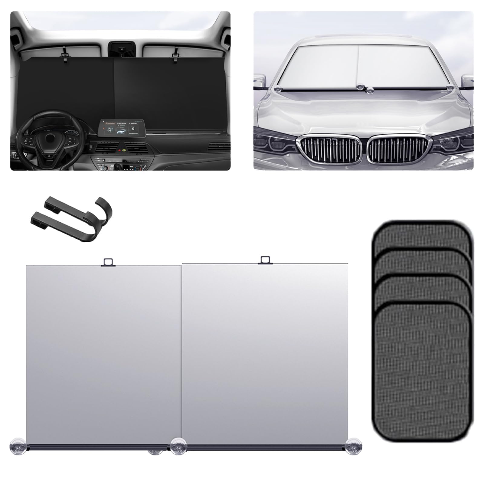 Parasole per auto retrattile automatico, parasole retrattile per parabrezza per auto, tenda parasole per parabrezza retrattile automatico per auto (Un set di +4 lati)