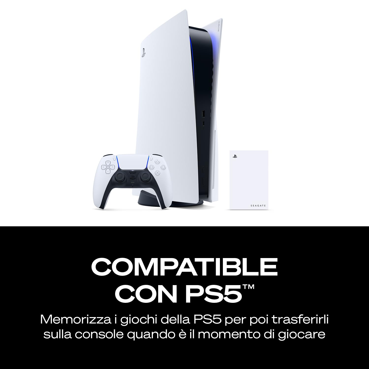 Seagate Game Drive 2TB Extern HDD PS4 PS5 USB 3.0 Blå LED Officiellt Licensierad