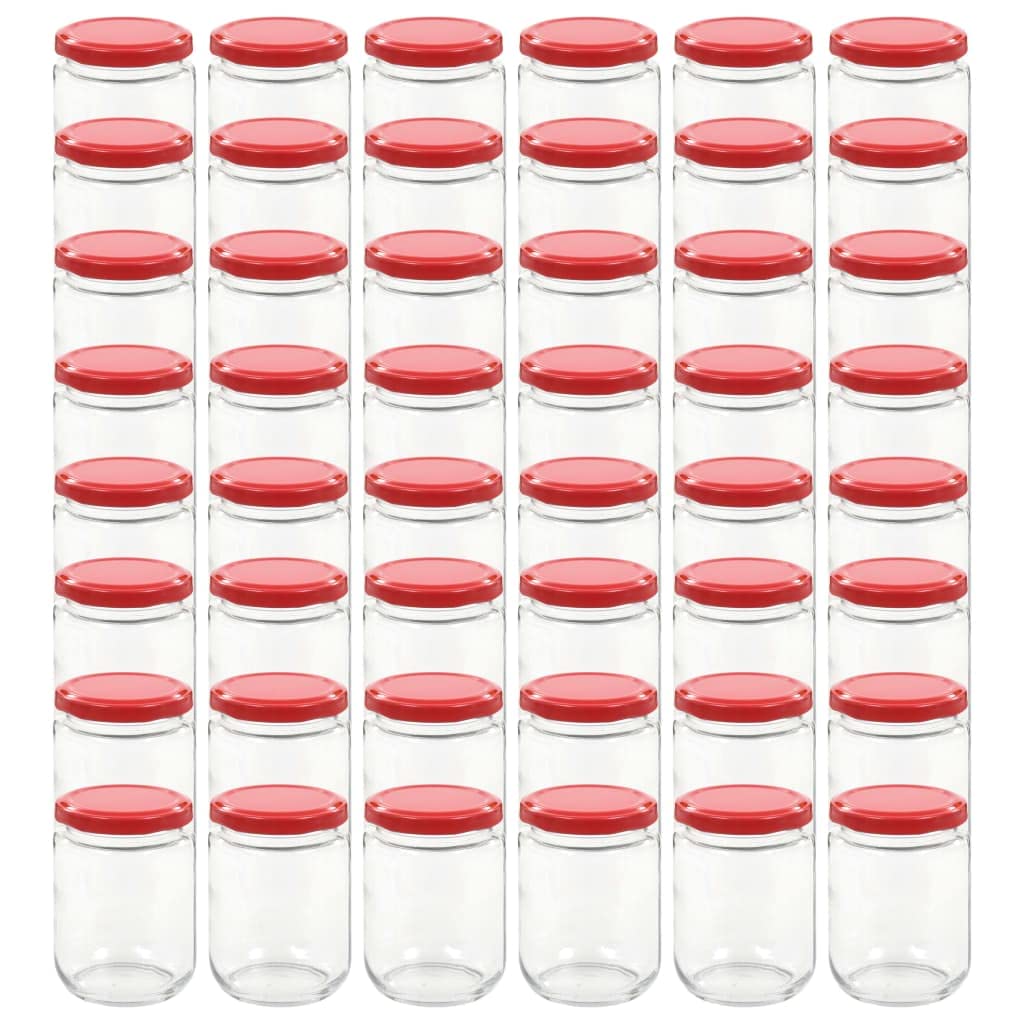48 Stück Einmachgläser mit rotem Deckel, 230 ml Weithalsgläser aus transparentem Glas für Marmelade, Chutney, Essiggurken und Saucen, einfache Befüllung und luftdichter Verschluss