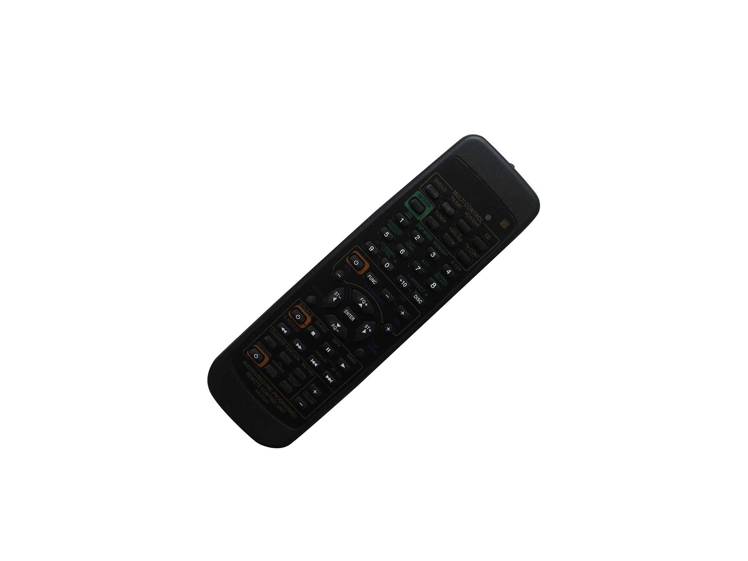 Davanti view of the Easytry123 XD7247 remote control, displaying all buttons and labels.