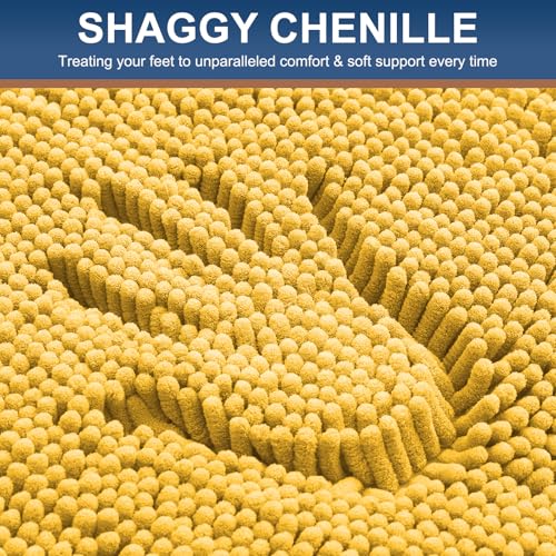 Smiry Luxury Chenille Bathroom Rugs 47x20, Extra Soft and Absorbent Shaggy Bath Mat, Machine Washable, Non-Slip Plush Carpet Runner for Tub, Shower, and Floor, Home Decor Accessories, Yellow