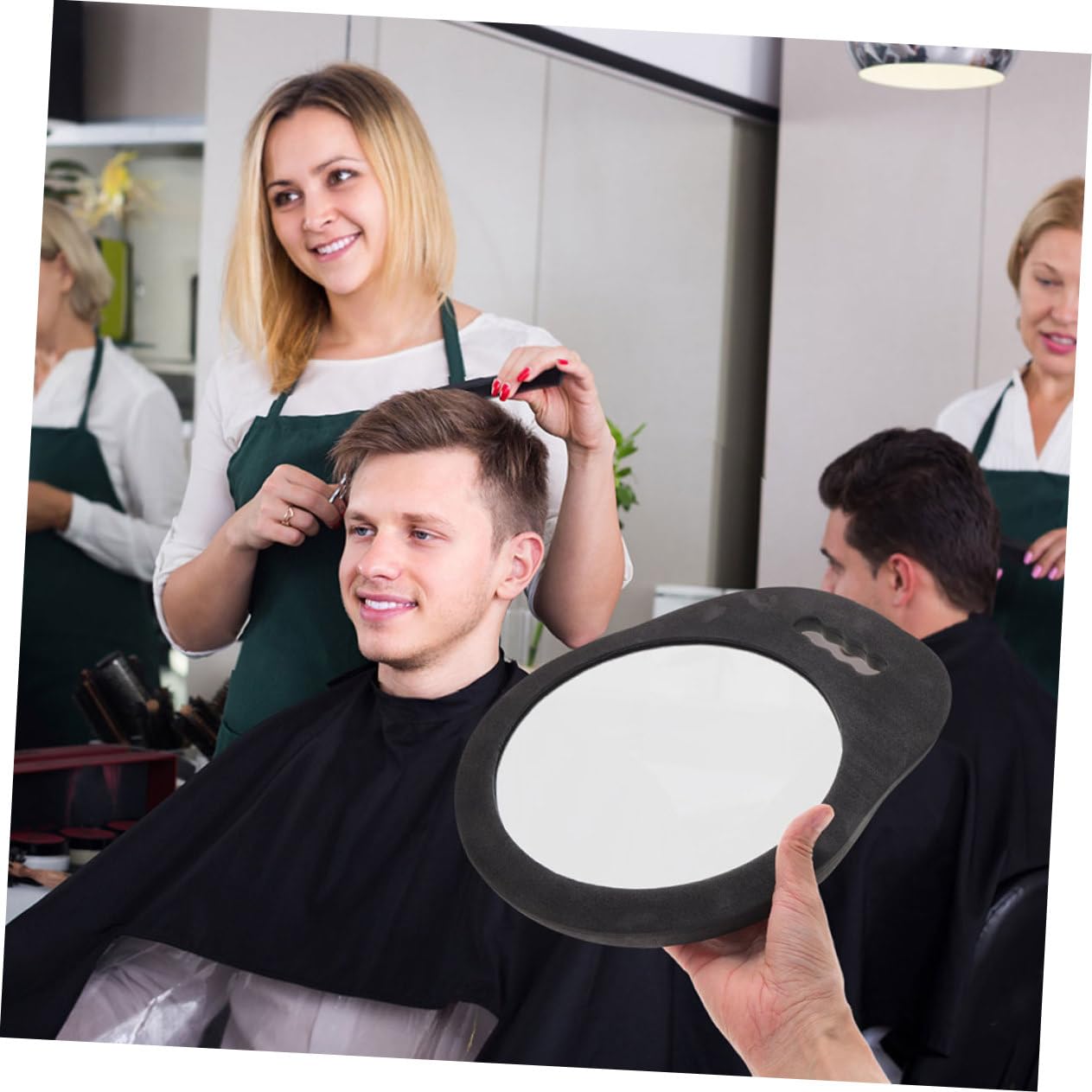 CALLARON 2pezzi Specchio Rotondo Portatile Cuscino in Schiuma Infrangibile e Leggero per Barbieri e Parrucchieri Design Ergonomico per Uso Professionale