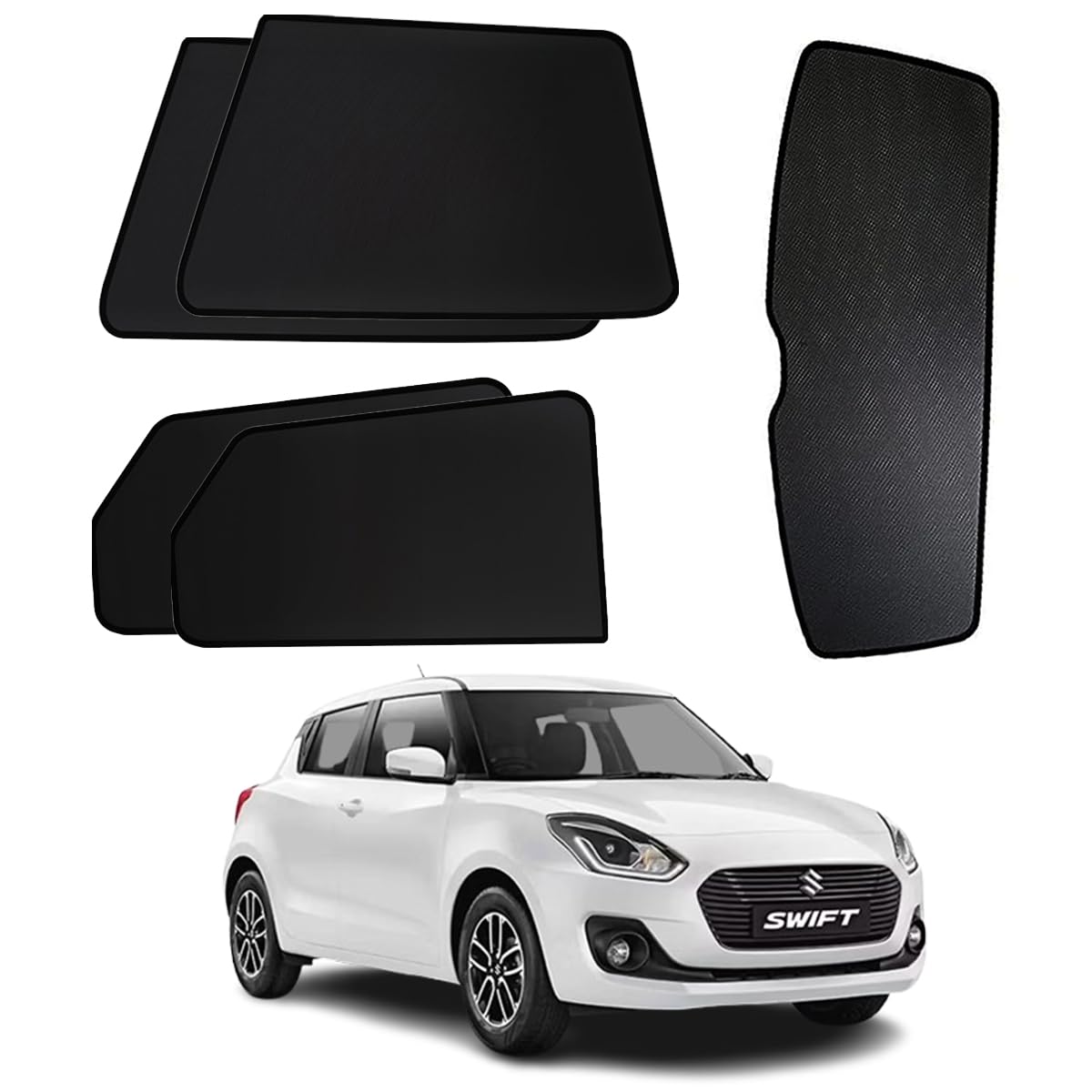 Car Sun Shades for Maruti Suzuki Swift (2018 to 2024), Custom Fit UV Protection | Fix Type Sunshades for Side Windows & Dicky, Set of 5, Heat Resistant Mesh Shades, Privacy Car Accessories-image-0