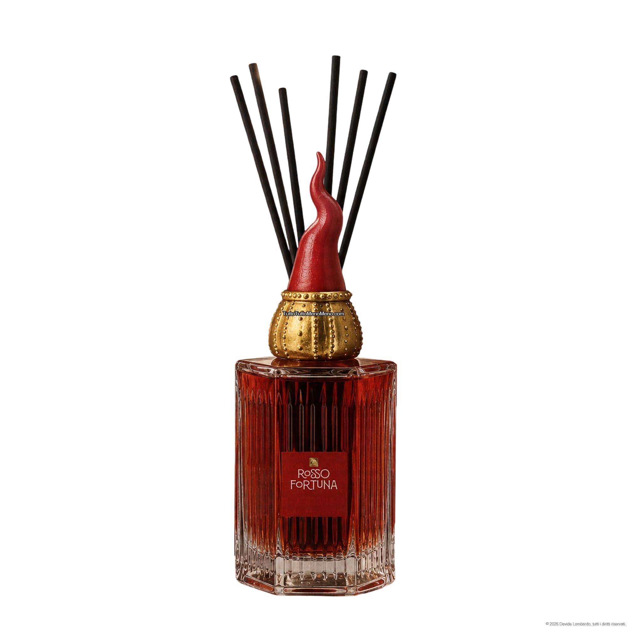 Sicignano Rosso Fortuna Diffuseur d'ambiance, 500 ml, verre strié, avec corne napolitaine, fabriqué en Italie (vanille)