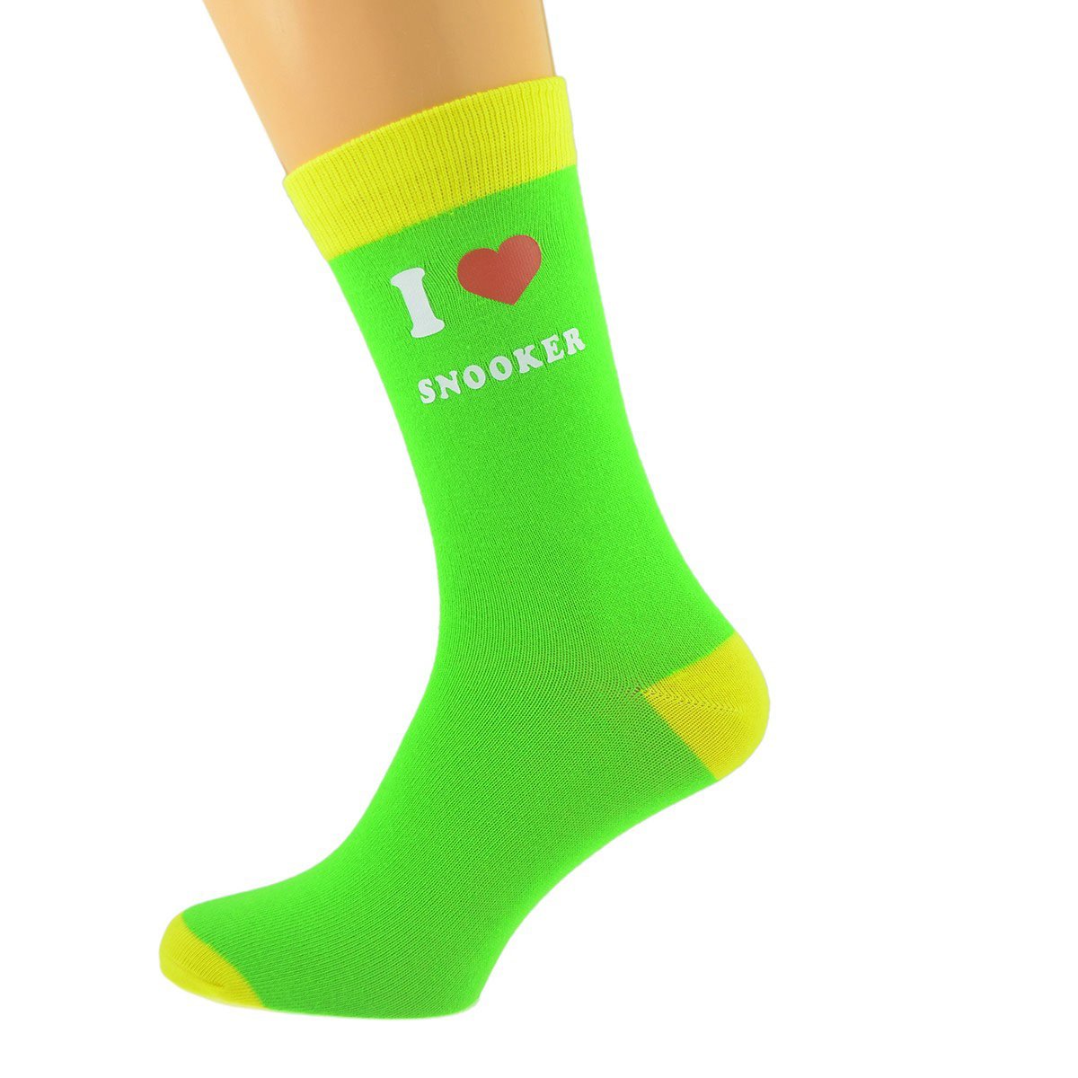 Gtr-Prestige Giftware Men's Multicoloured Lime Green & Yellow Unisex Socks I Love Snooker Uk Size 5-12 X6n624