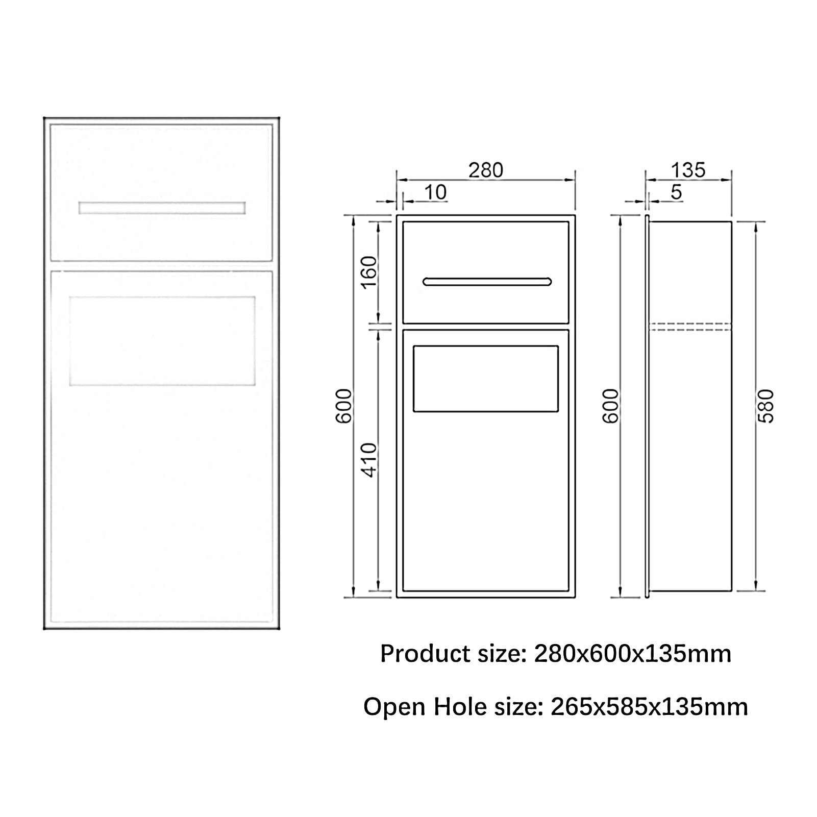 Prysznic ze stali nierdzewnej z wbudowanym koszem, wodoodpornym uchwytem na papier toaletowy i półką na szampon, d h, 28 x 60 x 13,5 cm - Ele Bathroom nizer