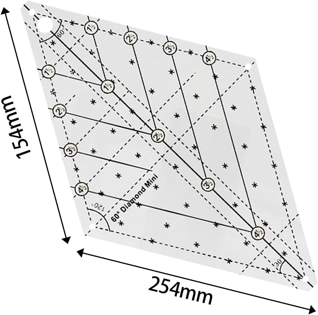 60 Degree Diamond Ruler Quilting Template Free Quilting Templates Patchwork Ruler Diamond Shape Templates Transparent Patchwork Sewing Cutting Craft Ruler DIY Tools (L)
