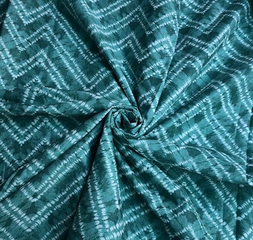 Image of 2 Meter Hand Block Indian Cotton Unstitched Jaipuri Handmade Digital Printed Fabric Material for Women Kurta /Blouse /Palazzos /Piece Material for Women's (Green Lehriya)