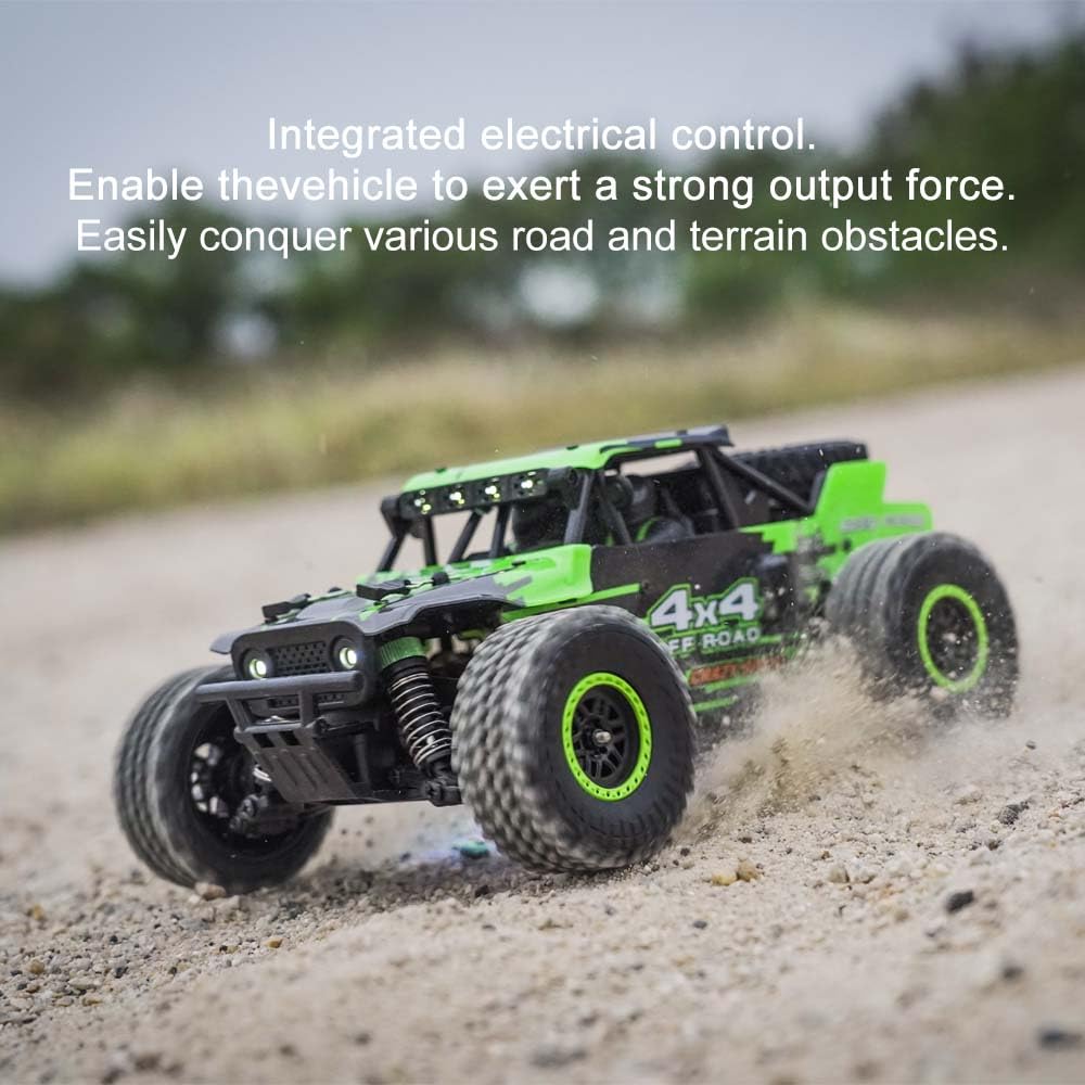 Zdalnie sterowany samochód 1/20 4WD RC dla dorosłych, 40 km/h, silnik ze szczotką węglową RC MonsterTruck, 2,4 GHz, samochód wyścigowy terenowy, 3 baterie (zielony)