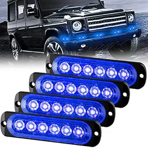 Sidaqi Universal 12-24V Emergency Strobe Warning Lights 6 LED 12W Surface Mount Beacon Hazard Warning Lights Flashing Light Bar for Off Road Vehicle, ATVs, Truck- 4PCS (Blue)