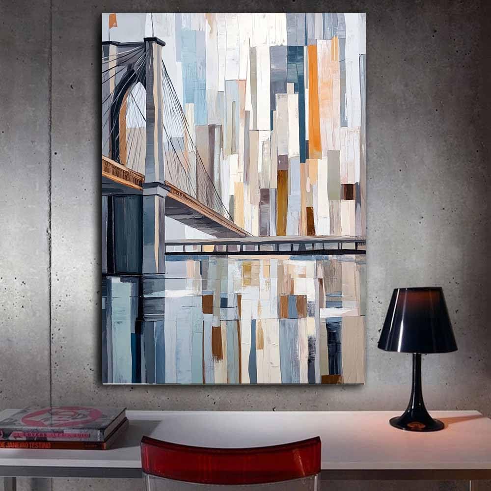 QUSAAOU Abstrakt Grau Beige Abstrakte Brücke Szene Modern Schlafzimmer Bilder Badezimmer Wand Deko Wohnzimmer Moderne Wanddeko Bilderwand Geschenk Abstrakt Kunst Modern(Grey)-30x45cm Gerahmt
