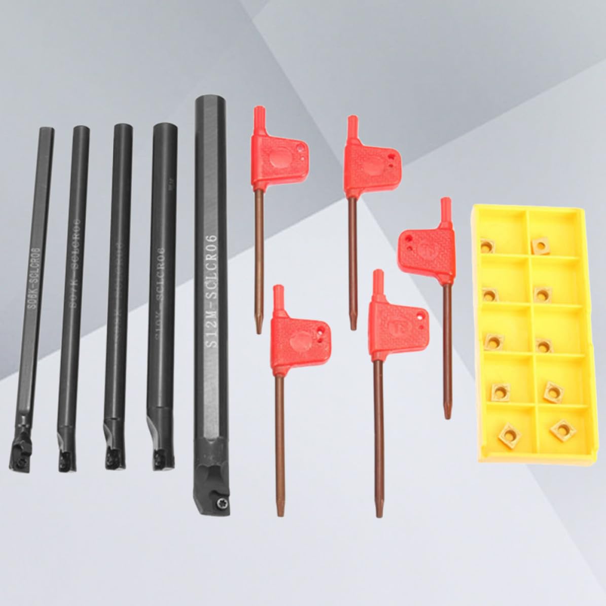 SOIMISS Lot de 1 Set de Set Barre D'alésage Clér 6-12 Mm en Acier 10 Plaquettes en Carbure Ccmt0602 et 5 Clés pour Outil de Tournage Métal Dureté et Résistance