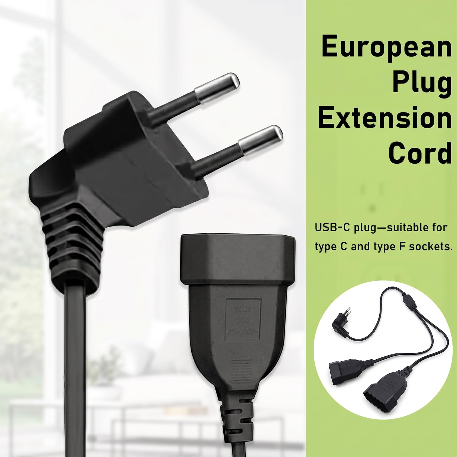 Przedłużacz kątowy 90° euro płaski wtyk 2 w 1, przedłużacz płaski, cienki, czarny, 2,5 A/250 V, do TV, komputera, monitora