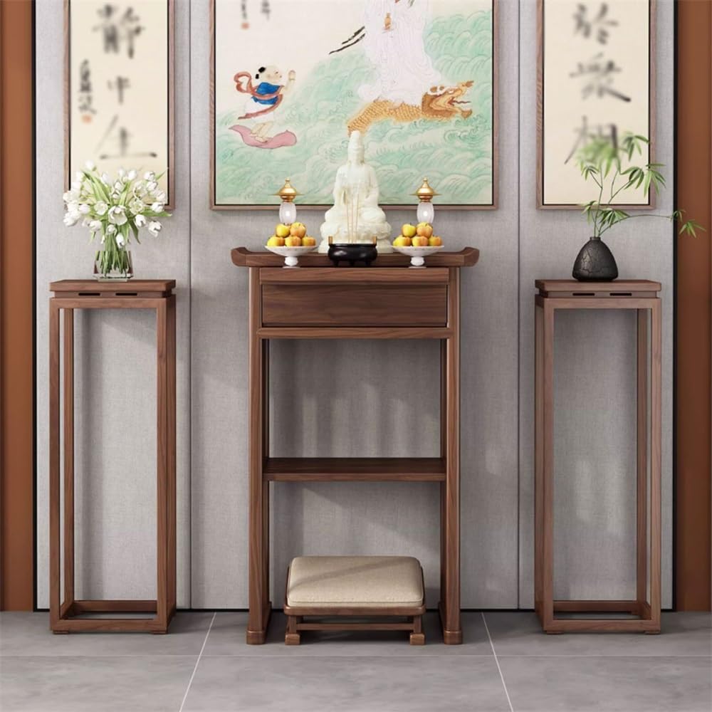 Mobiletto Tavolo for Santuario del Buddha for uso domestico | Tavolo for offerta incenso in noce nera con cassetto