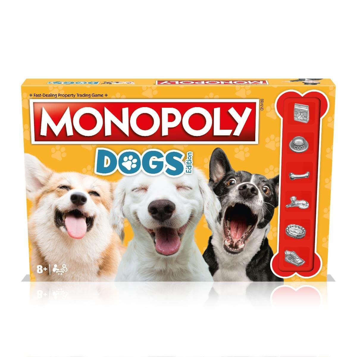 Winning Moves Jeu de société Dog Monopoly, jouez avec vos chiens préférés de Poméranie, Husky de Sibérie et Shiba Inu, 2 à 6 joueurs est un excellent cadeau pour les enfants de 8 ans et plus