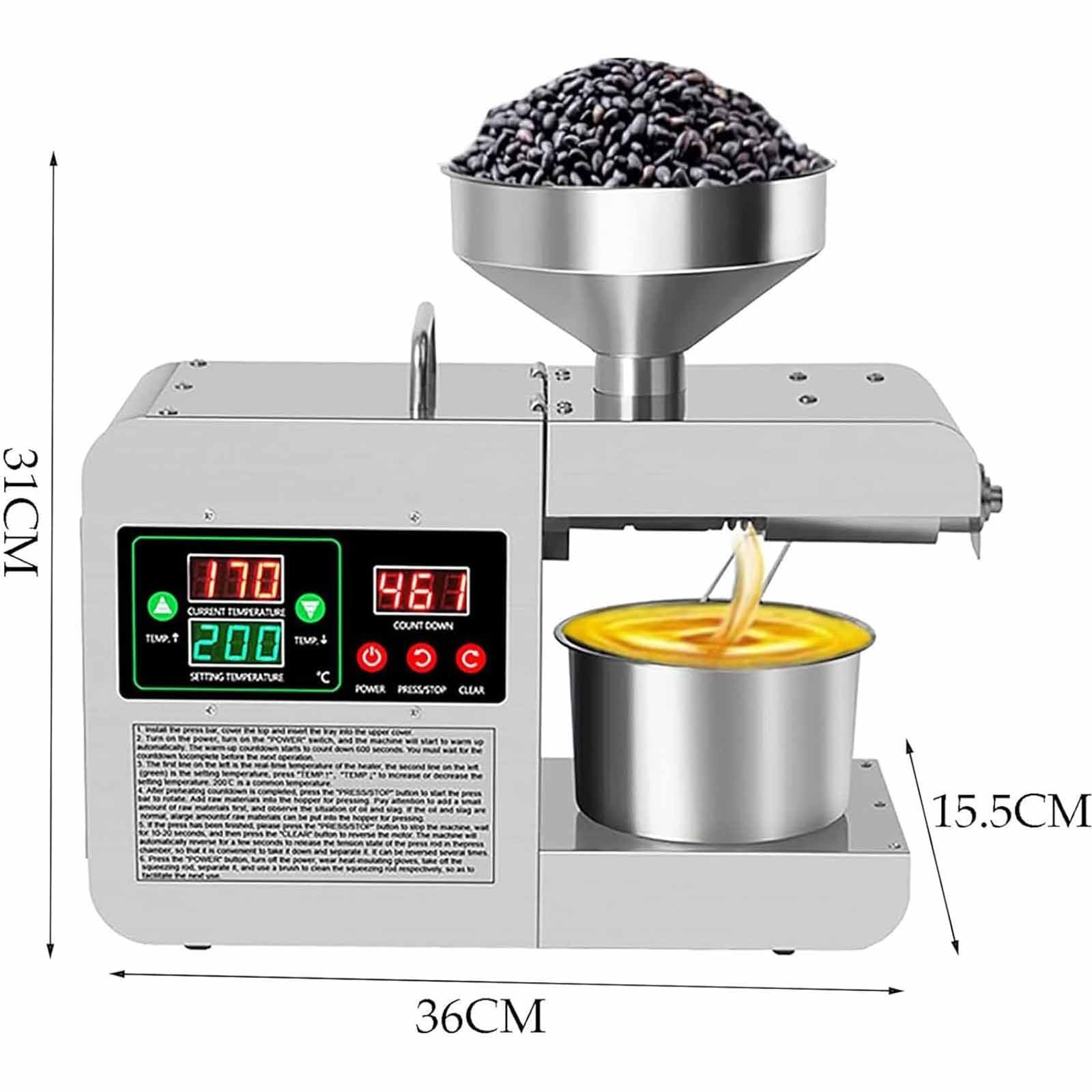 Extractor de aceite automático comercial, máquina de prensa de aceite de 820 W para semillas de maíz, coco, cacahuete, girasol, acero inoxidable para el hogar, comercial
