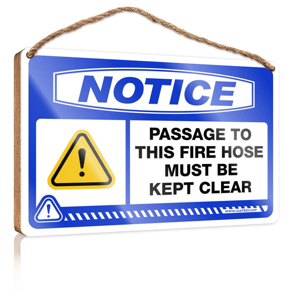 HMQW Front Door Decor Notice Passage To This Fire Hose Must Be Kept Clear Wooden Sign Funny Man Cave Signs Lake House Decor(23X35CM)