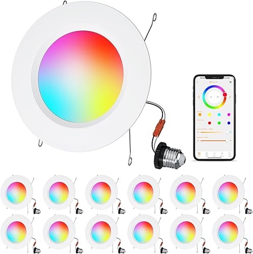 Luces LED que cambian de color, paquete de 12 luces LED empotradas de 56 pulgadas, 13 W, 1050 lm, luces empotradas inteligentes, compatibles con