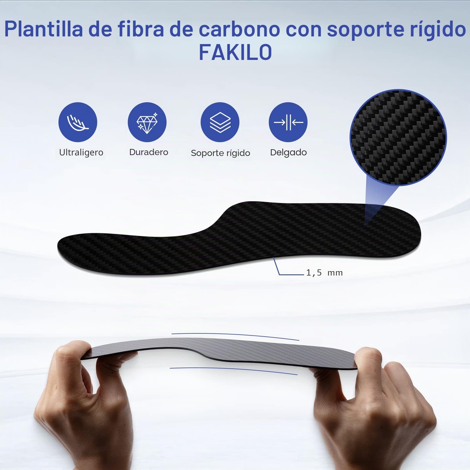 Plantilla de fibra de carbono Morton Extension Orthotic, FAKILO 1 par de plantillas rígidas para hallux rigidus, dedos de césped, hallux limitus – 295 mm – Talla mujer 14,