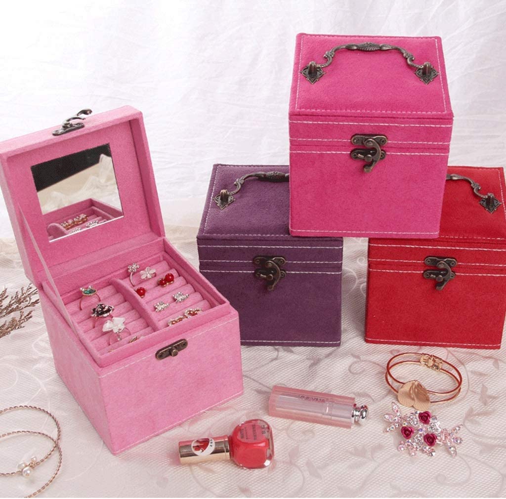LLXYWJ Expositor de joyería Caja de joyería de Madera portátil Europea Collar Pulsera Anillo Pendientes Caja de Almacenamiento Caja de Almacenamiento de joyería de 3 Organizador de Joyas para niñas