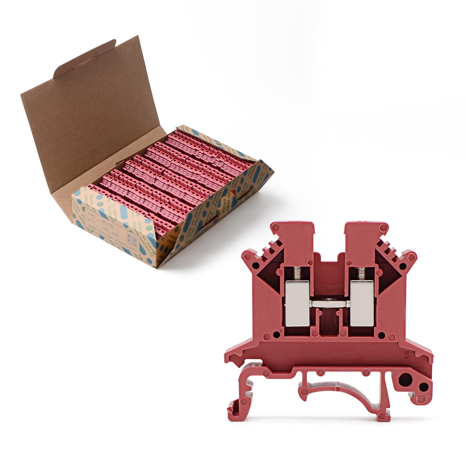 GUETNEU Red UK-2.5B Rail Type Terminal Block Voltage and Current Safety Ground Terminal Block 800V 32A 2.5 Square mm 100 Pack