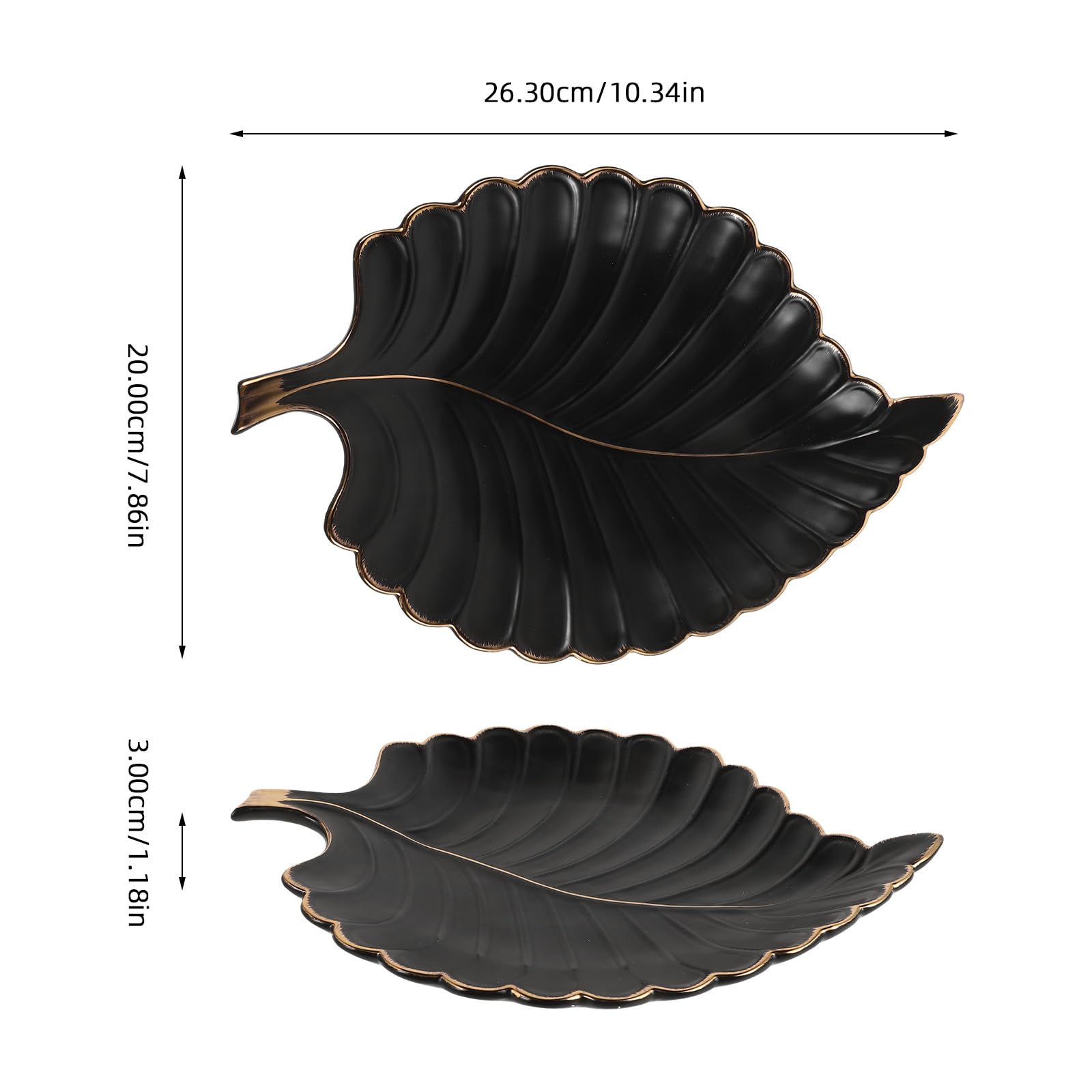 Vassoio in Ceramica a Forma di Foglia Nero Elegante per Arredamento, Piatto Decorativo Multifunzionale Facile da Pulire per Oggetti la Casa e Gioielli