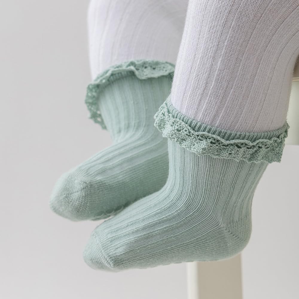 DRESHOW BQUBO Baby Girls Toddler Anti Slip Socks - Cute Frilly Ruffle Grip Ankle Socks for Infant Toddler