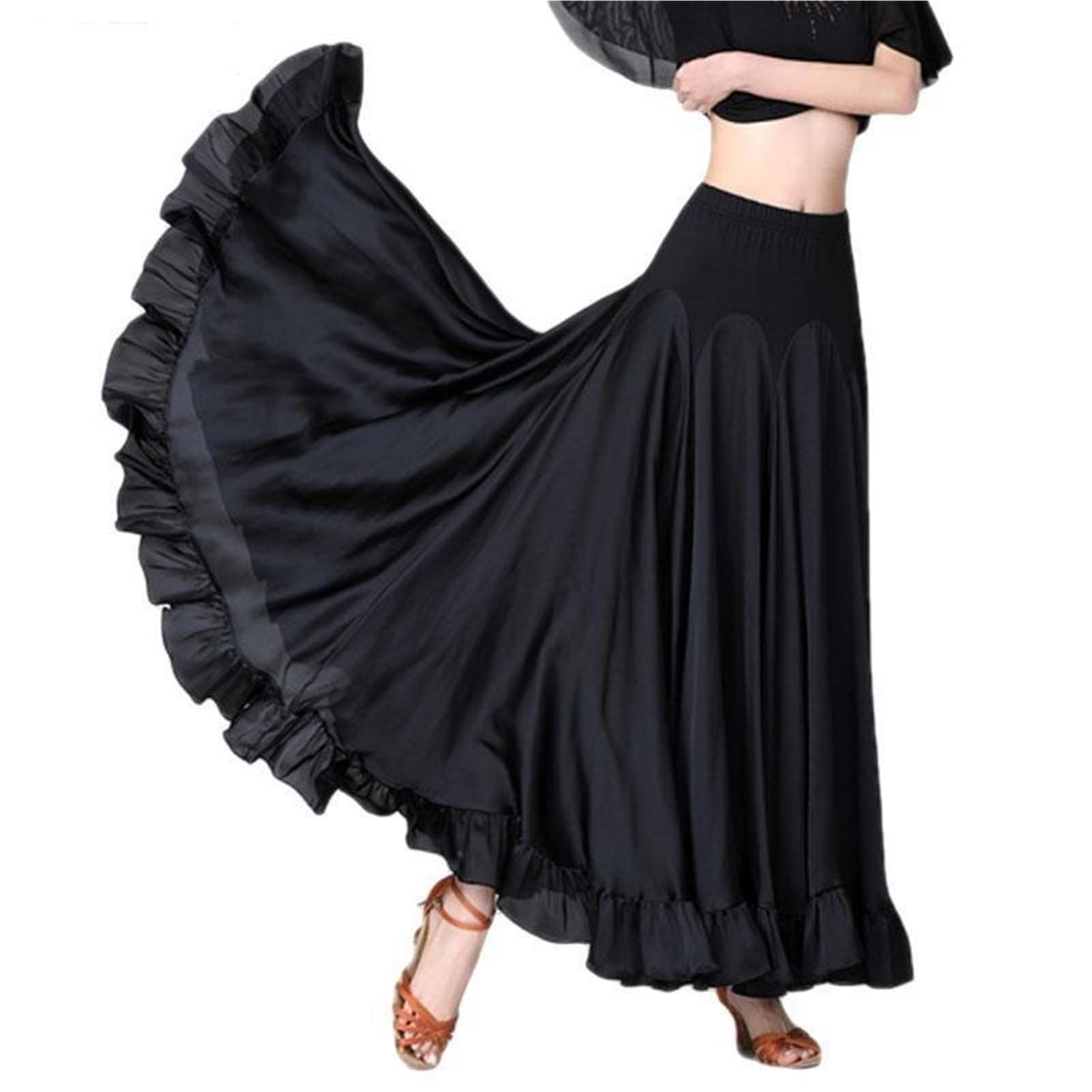 Jupe Flamenco Jupe Longue de Danse Moderne for Adulte, Costume de Danse Standard, Grande balançoire, Jupe de Salon Flamenco, vêtements de Valse