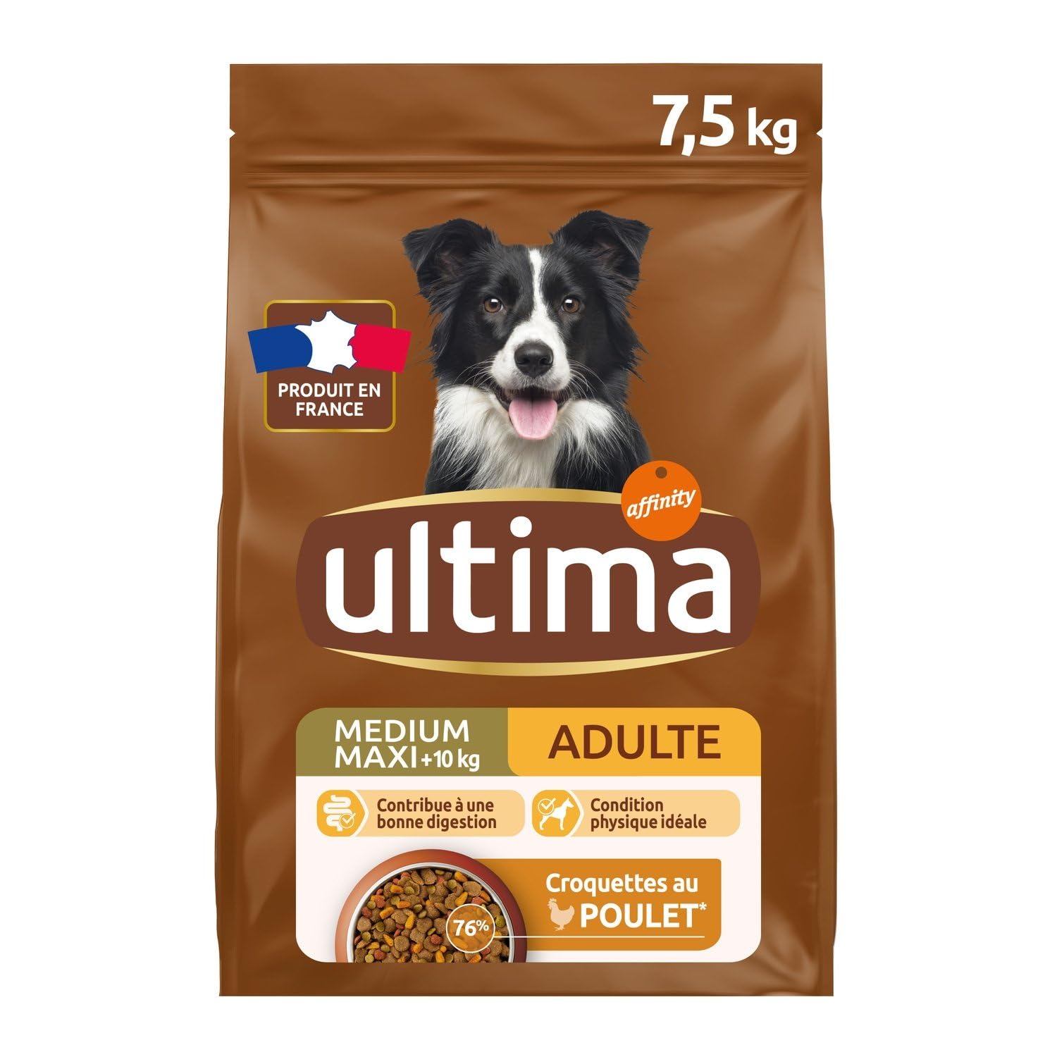 Ultima – Croquettes Digestes au Poulet pour Chien Adulte Medium Maxi +10kg, Énergie & Vitalité (Sac 7,5 kg) - Vendu par unité