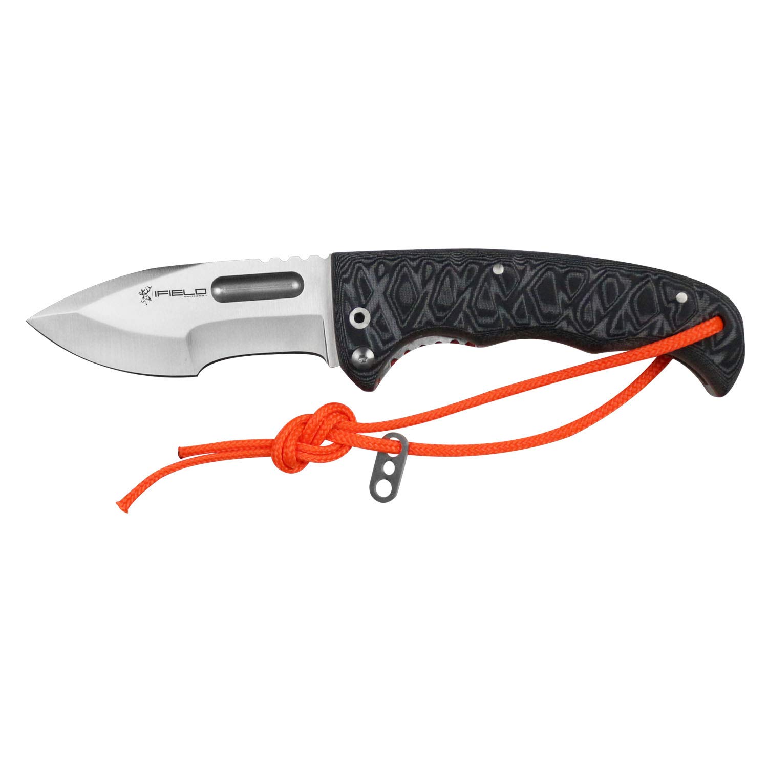 iFIELD EL29120 Coltello da caccia pieghevole Bushcraft Sopravvivenza Escursionismo Campeggio, lama in acciaio inox MOVA-58 con Micarta Handle con separatore arancione, Made in Albacete (Spagna)