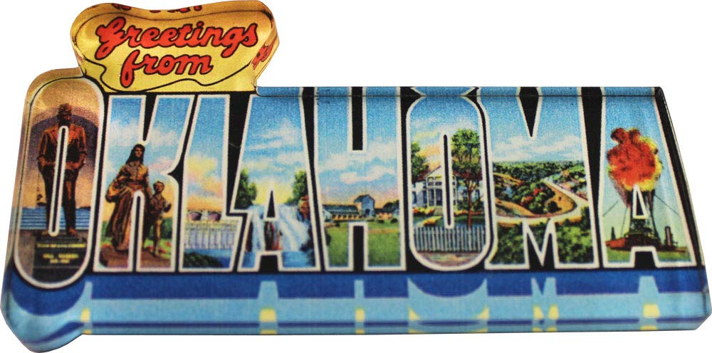 Flagline Oklahoma ~ Postcard Greetings from Oklahoma Acrylic Magnet (3.25" x 1.75")