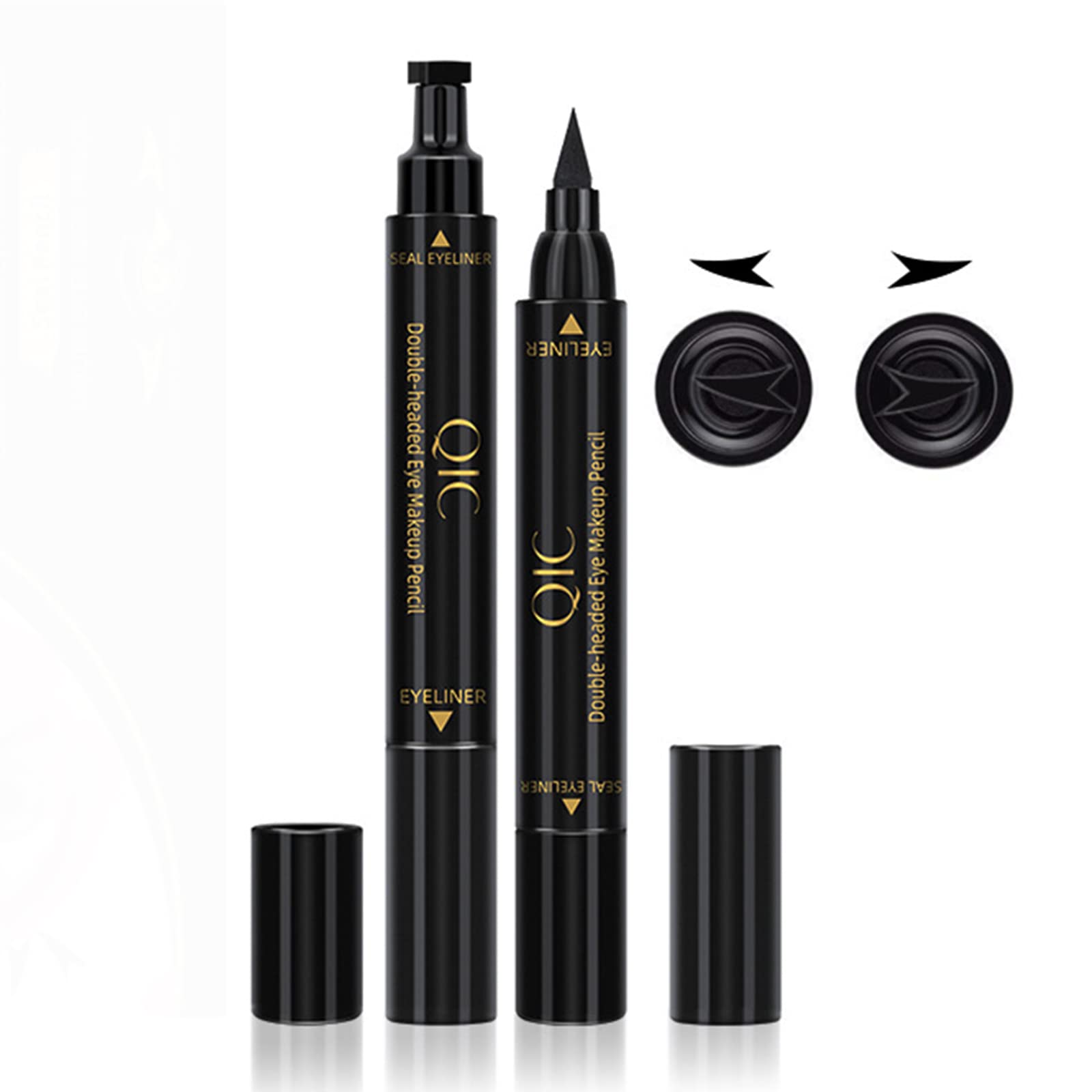 Eyeliner Stamp Black, 2 Waterproof Eyeliner Pens, Left&Right Stamp with Double Heads, Easy To Use Long-Lasting Liquid Eyeliner&Smudge-proof Makeup Eye Liners for Women