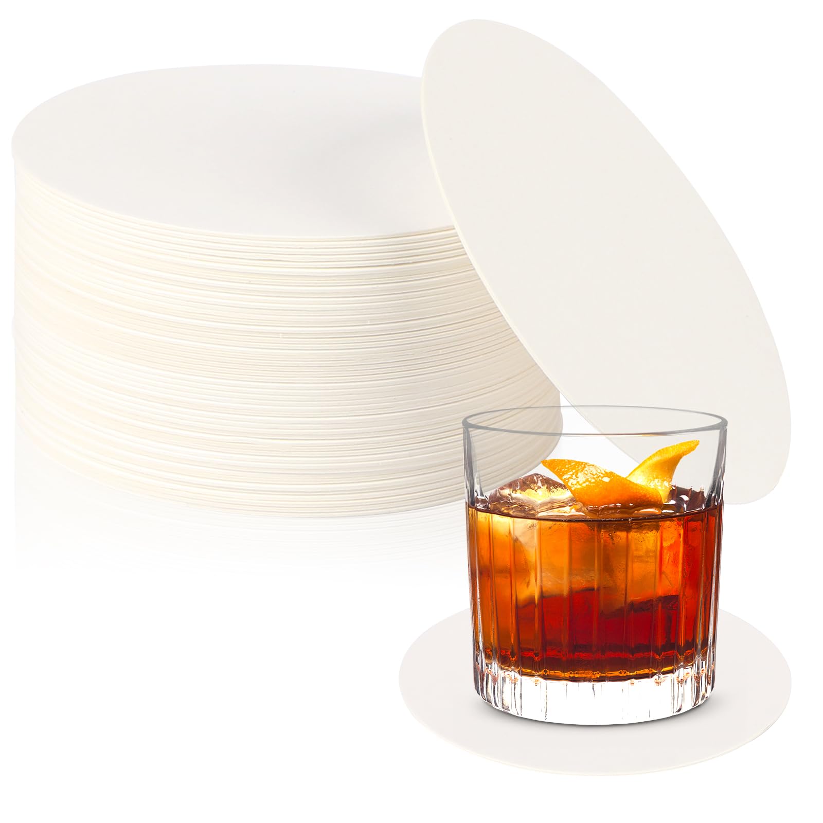 White Paper Coasters(1mm Thickness), 4 Inch in Diameter Disposable Round Cardboard Coasters Blanks for Drinks DIY Crafts Arts Weddings Parties Catering Bars, Pack of 50