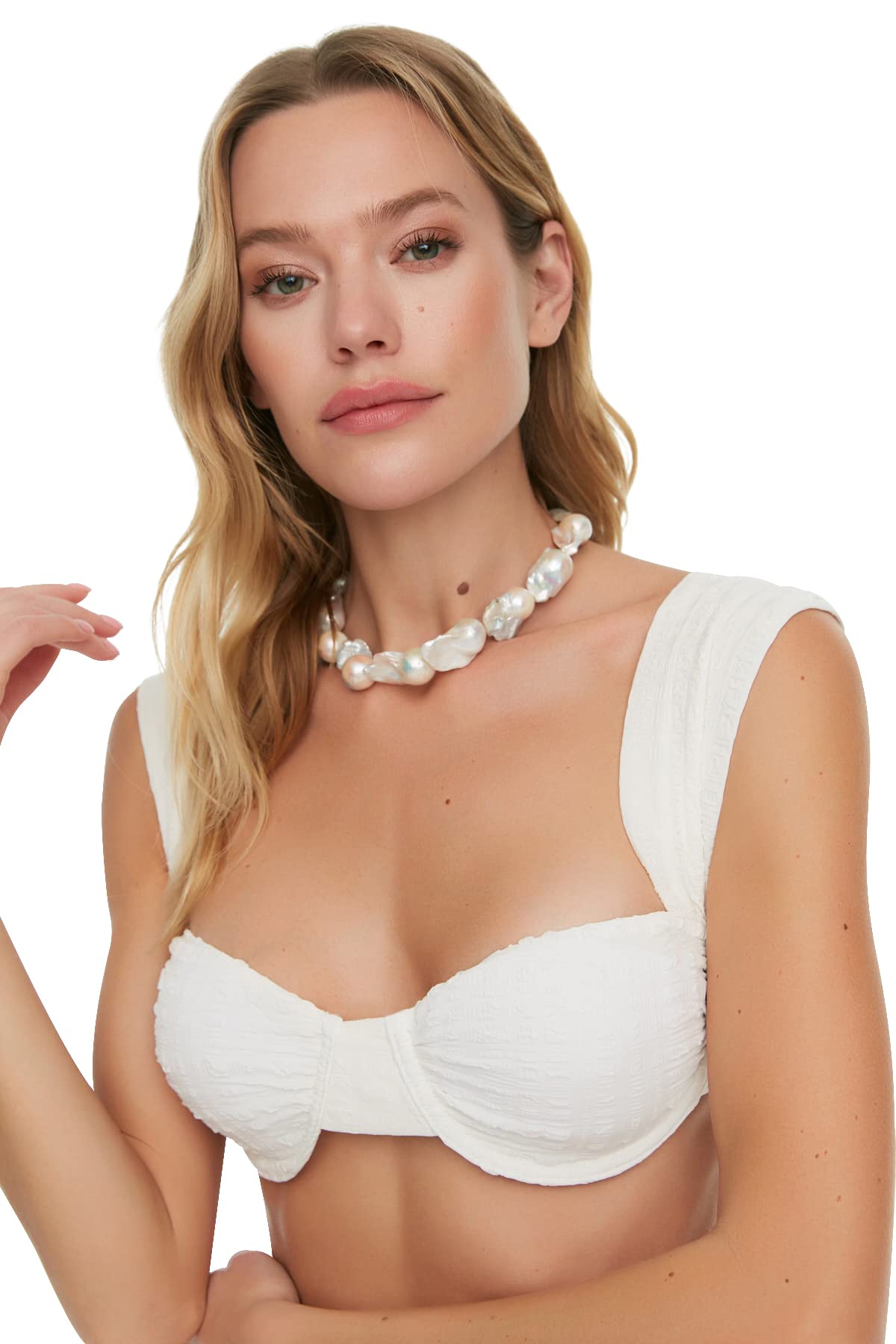 Trendyol Women's White Balconette Balcony Knit Bikini Top Swimwear, 18