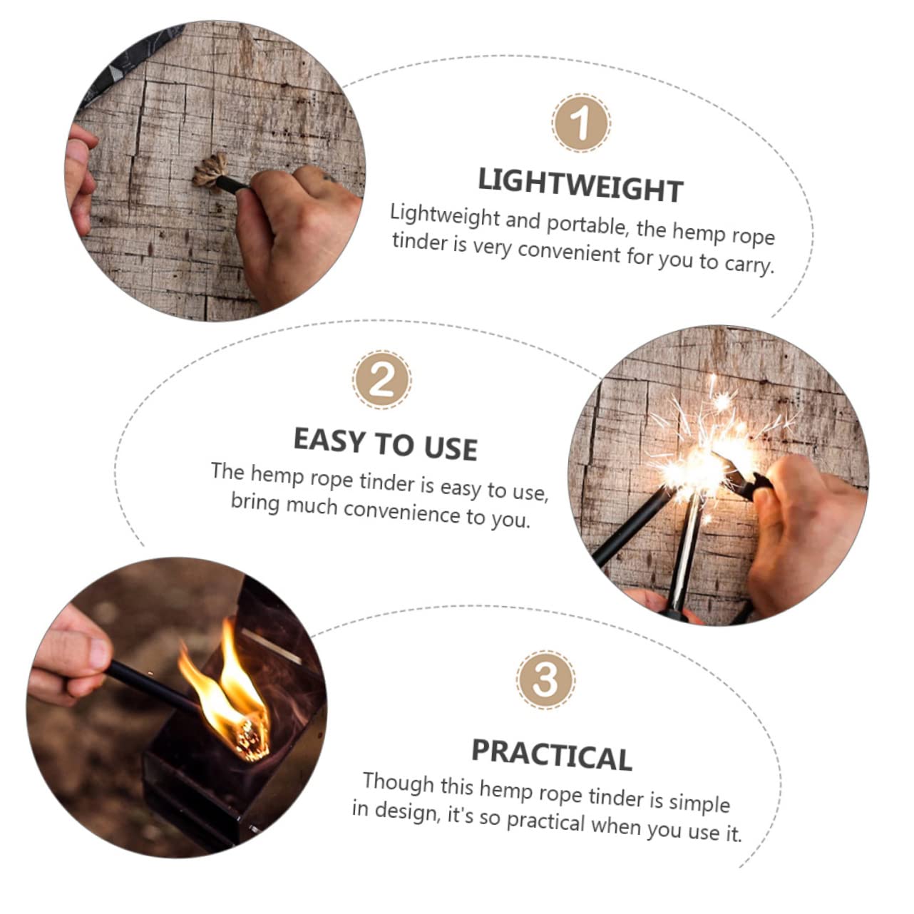 BRIGHTFUFU Multi-use Camping Fire Starter Wick Ropes 4 Pack Waterproof Windproof for Outdoor Adventures