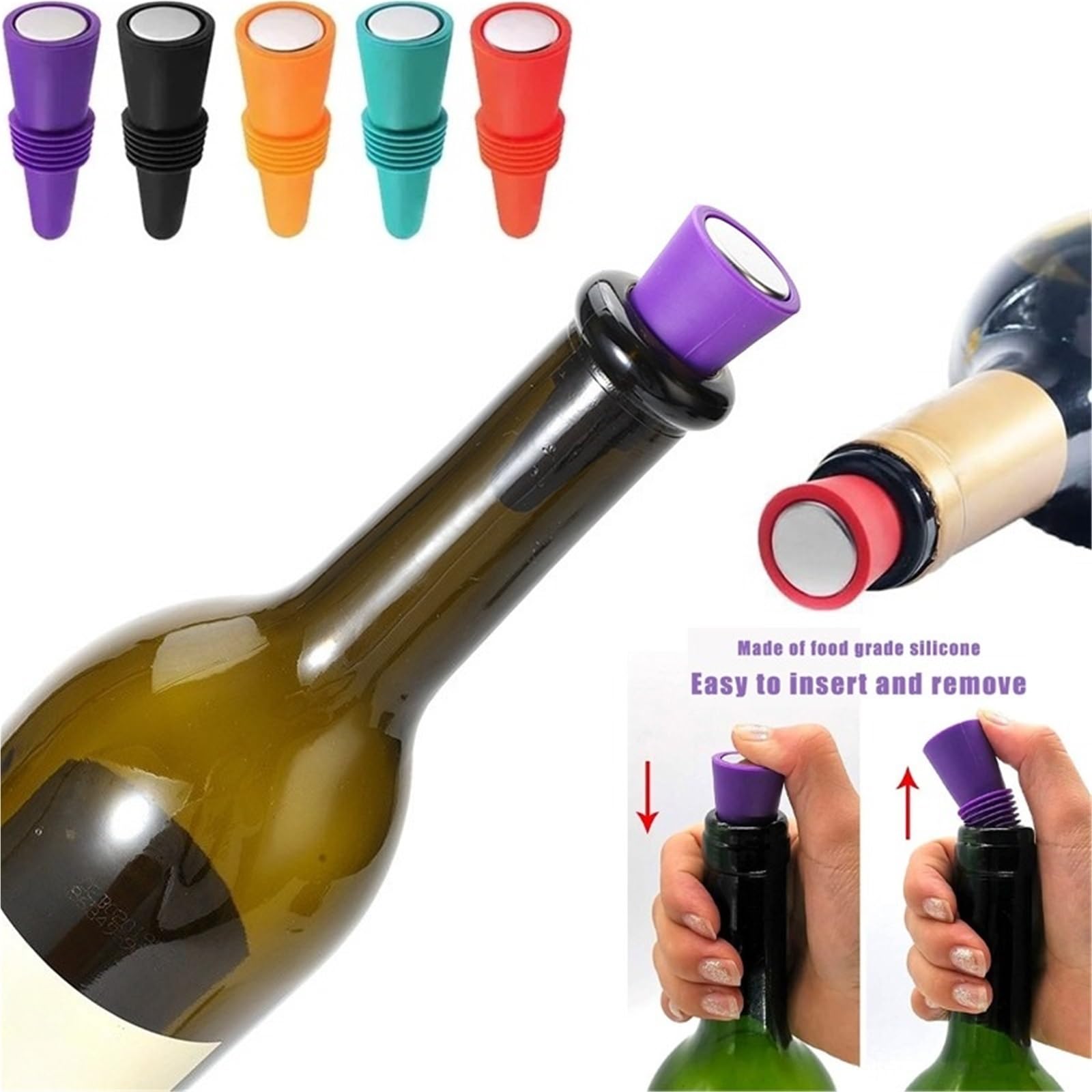 Bouchons de Bouteille vin avec poignée, Bouchons réutilisables for la Conservation du et Champagne, 10 pièces pour Les Fêtes Et Les Réunions(Blue)