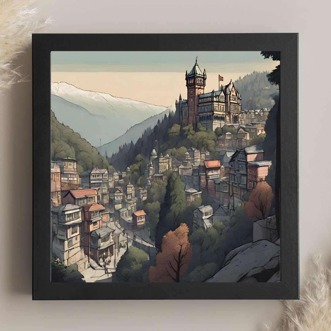 Kagaz Kala - Digital Art - Vintage Travel Wall Art - Cities and Places in India Posters - Decorative Frames for Wall Decoration - 9x9 inches Square Framed Poster (Shimla) (B0CLV7YQWD) Amazon Price History, Amazon Price Tracker