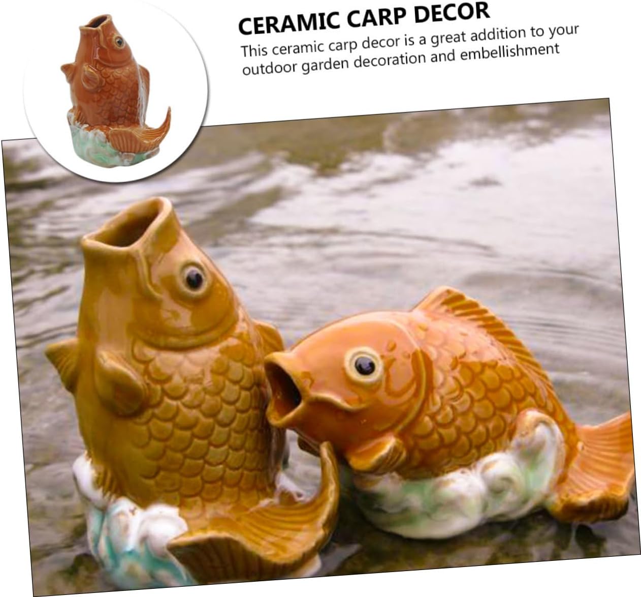 Happyyami Ceramic Carp Fountain Nozzle for Garden Decor Outdoor Fish Spray Ornament Decorative Features and Pond Accessory