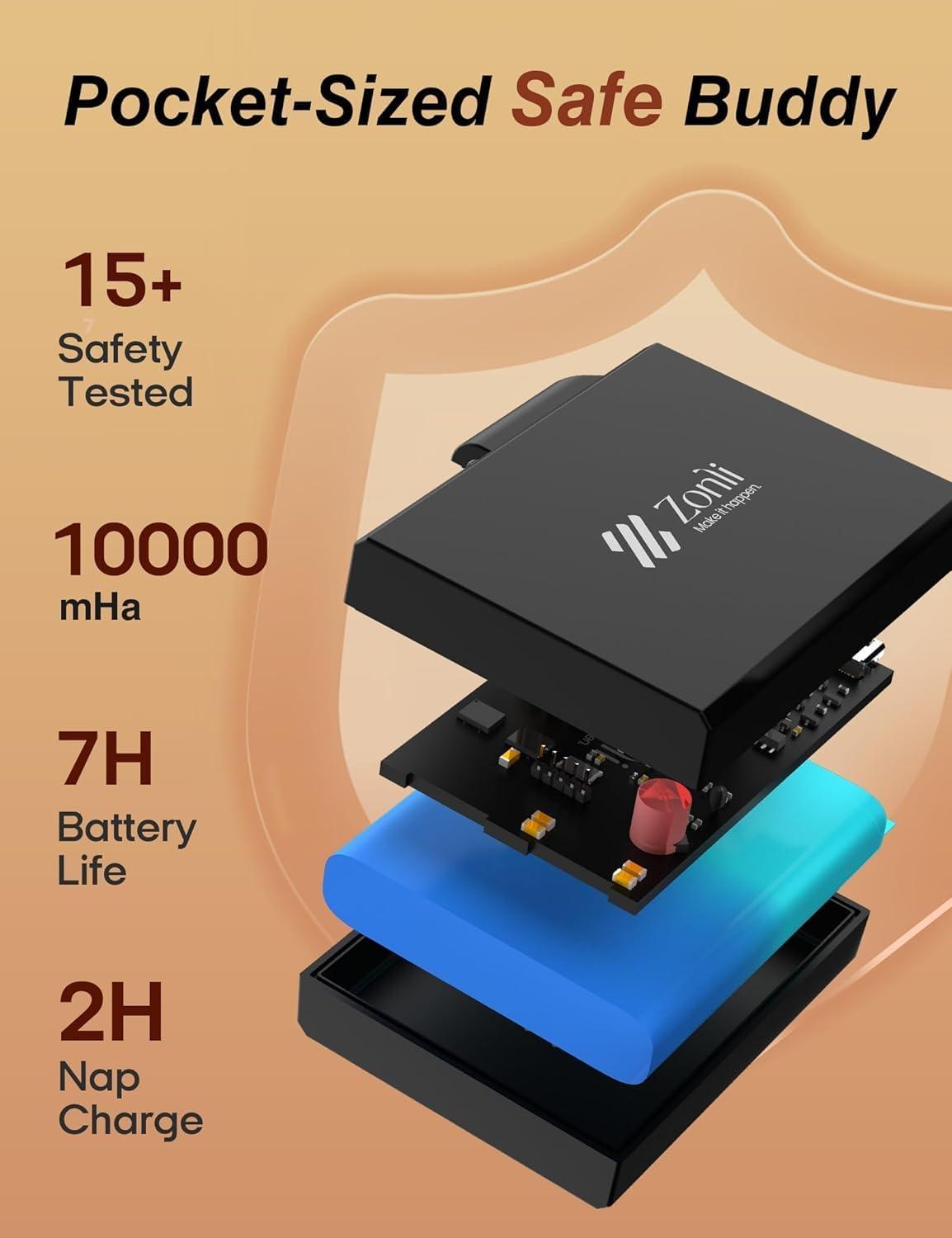 ZonLi Heated Blanket Battery Operated for Outdoor Use - Fashionable, Cordless, Portable Electric Blanket with Rechargeable 10000mAh Battery - Wearable Heated Vest for Men，Black