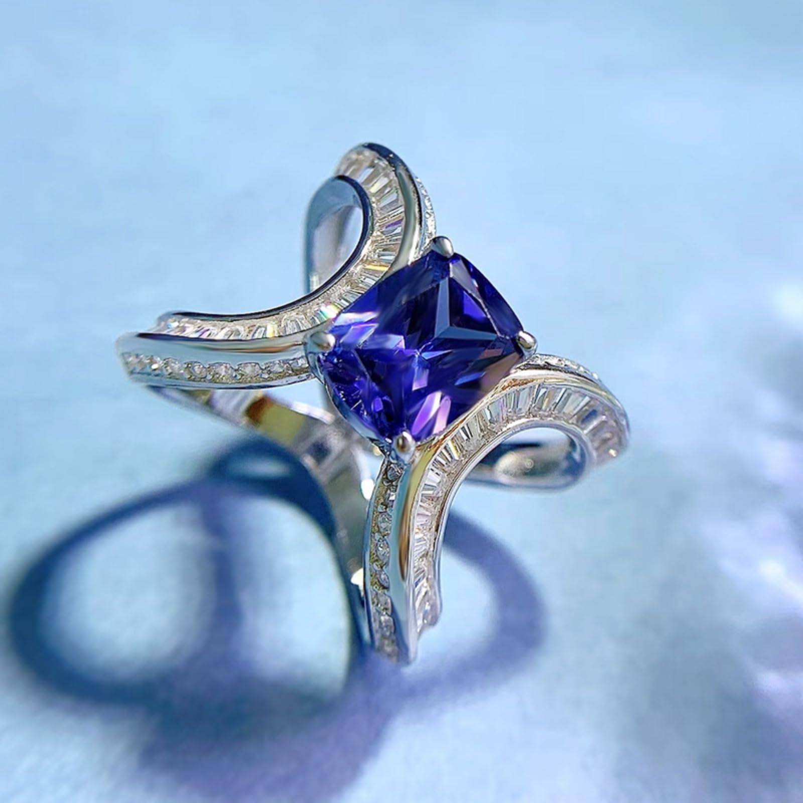 Anelli di fidanzamento allungati da 3 carati con taglio a cuscino, da donna, a forma di farfalla, in argento Sterling 925, per anniversario, San Valentino, compleanno, 6, Argento, Zirconia
