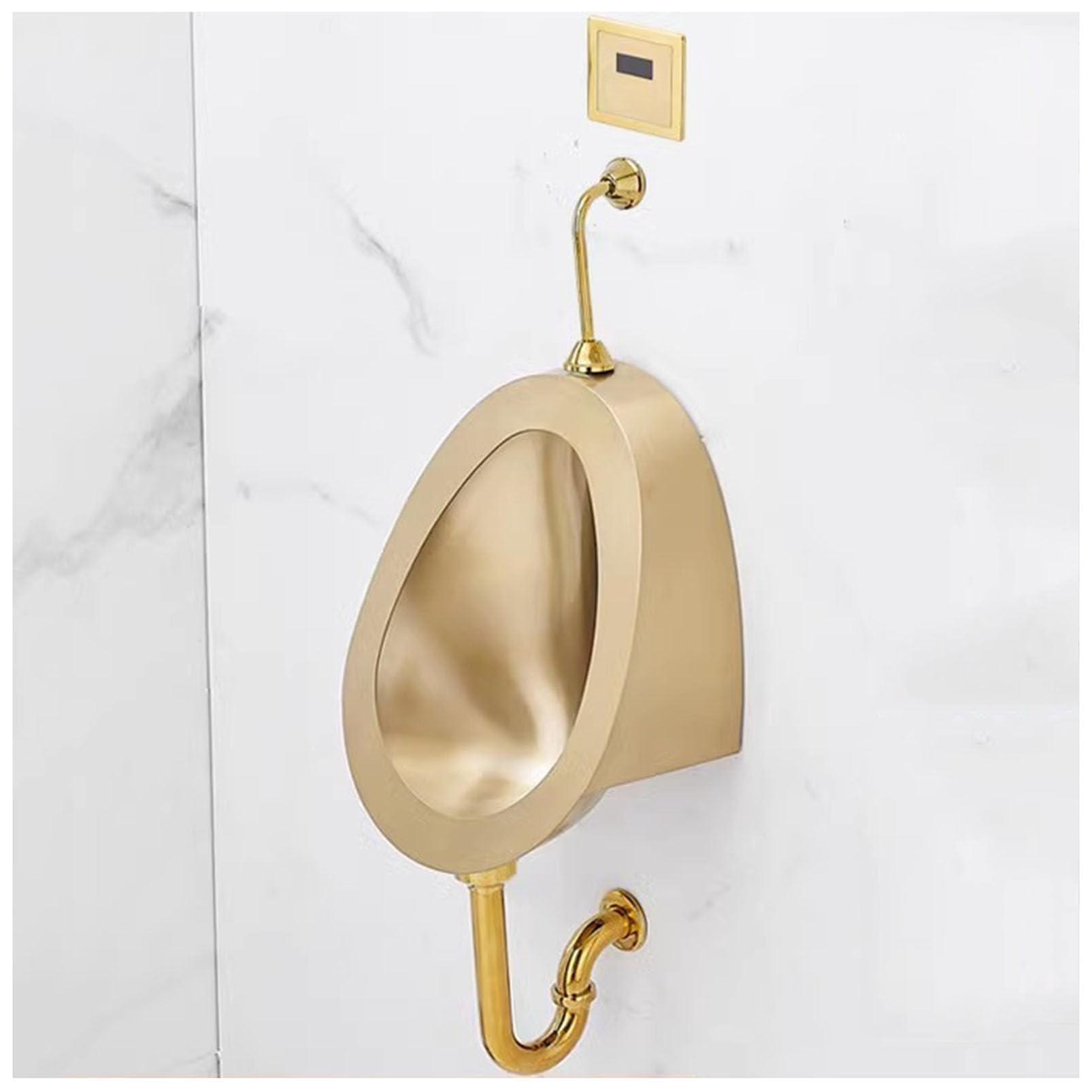 GTHTUHFD Men'S Bathroom Urinal Toilet Wall-Hung Washout Urinal, Men'S Adult Urinal Troughs Urine Diverter With Sensor Flush Valve, Commercial Creative Urinal High-Efficiency,Gold-wall drainage