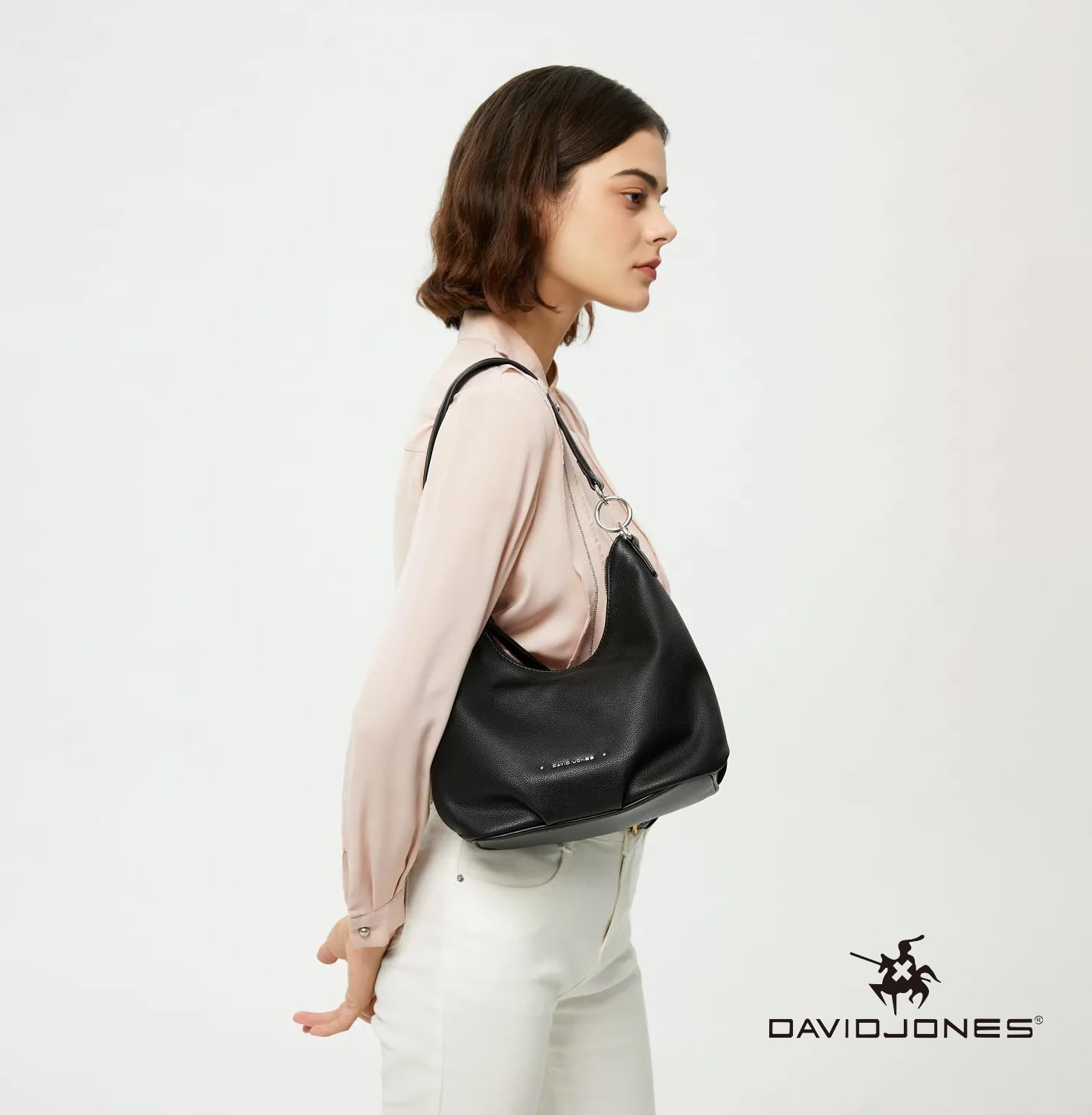 David Jones - Hobo Bag Damen, Mittelgroße Schultertasche PU Leder, Rosa