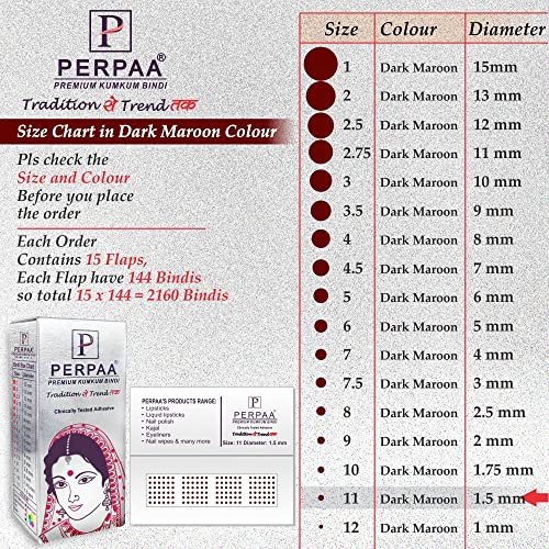 Image of PERPAA Kumkum Dark Maroon Round Bindi Book for Ladies Forehead Pack of 2-15 Flaps Each Box (Stick On) (11, Diameter 1.5mm)