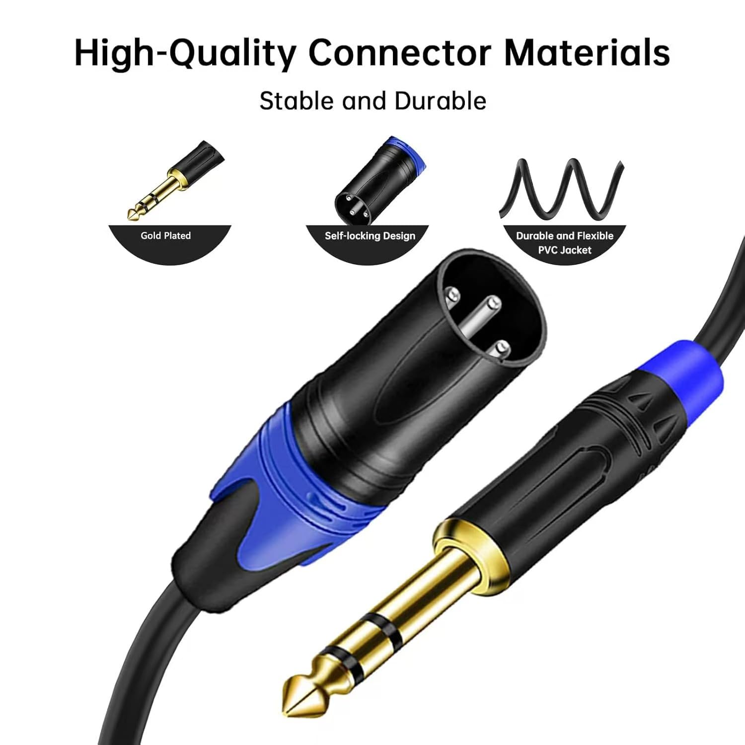 3-poliger XLR-Stecker auf Dual 6,35 mm 1/4 Zoll TS Mono-Mikrofon-Patchkabel, Stecker XLR auf Doppel 6,35 mm TS Y Splitter-Konverterkabel, Dual 1/4 Zoll Mono auf XLR-Stecker,