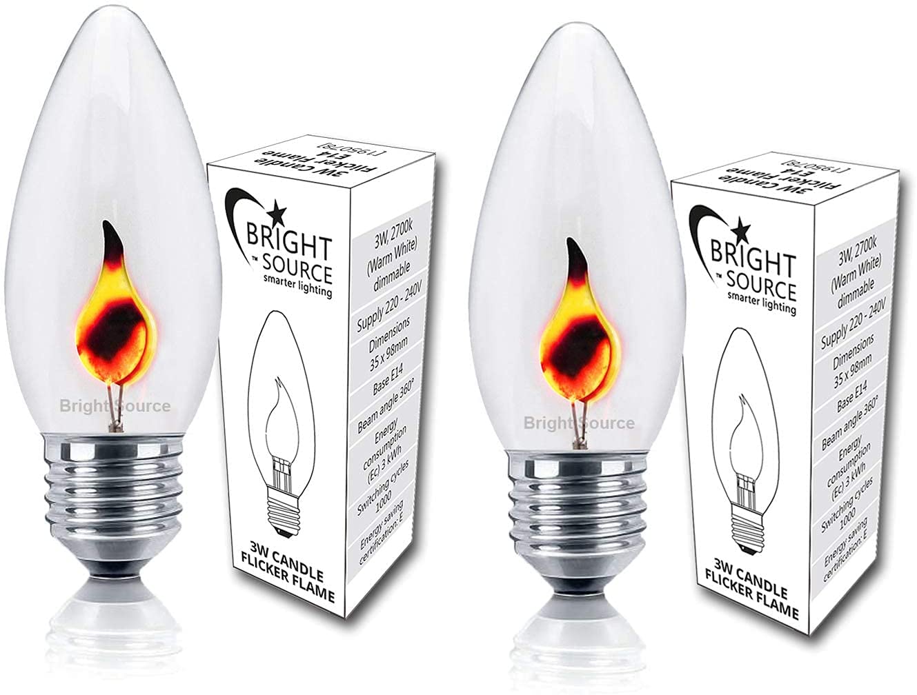Buy 2X 3w Flicker Flame Effect Candle Light Bulb. E14 SES Small Edision