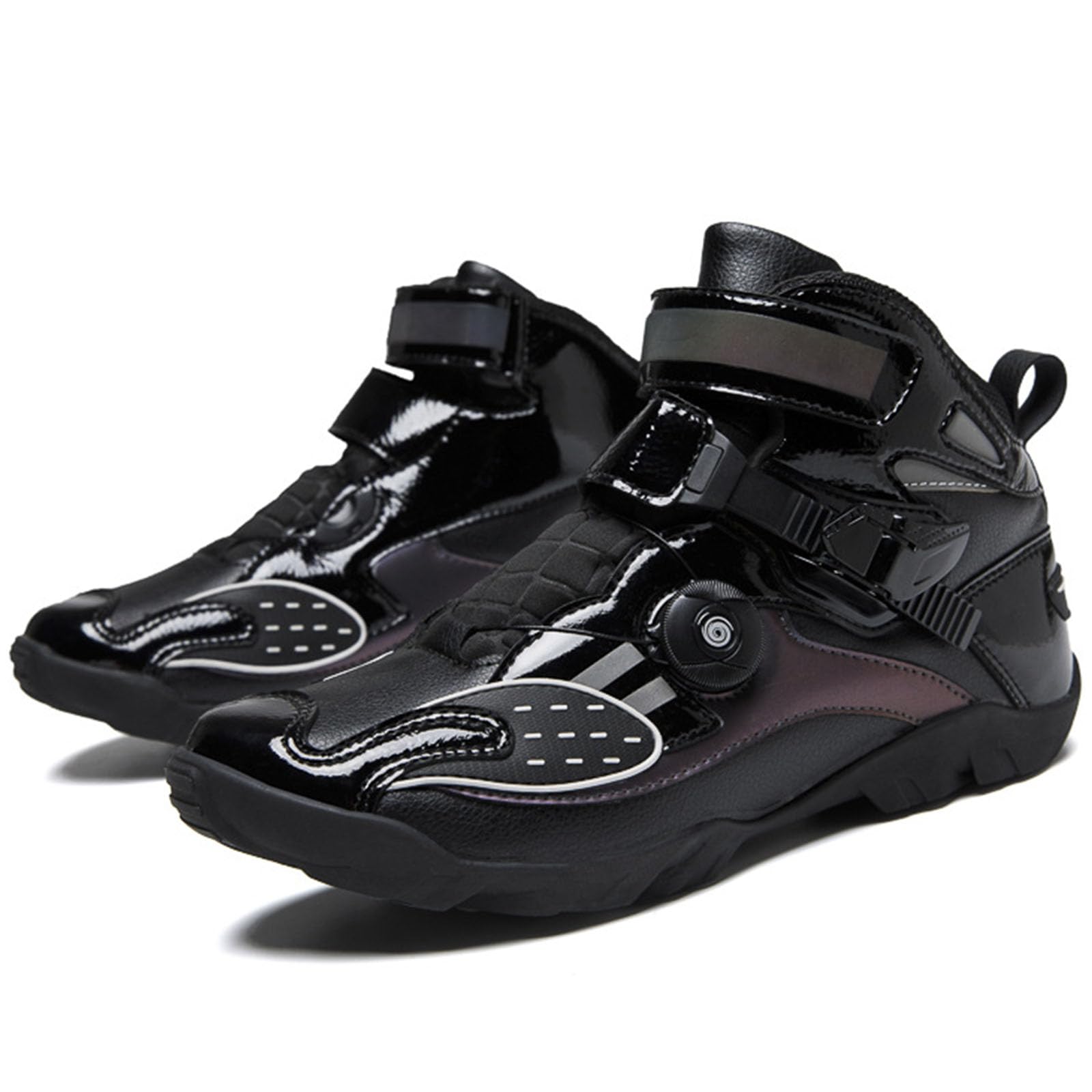 Bota de Motocicleta Hombres, Cuero Impermeable con Ajuste de Engranaje Suela de Goma, Antideslizante Transpirable