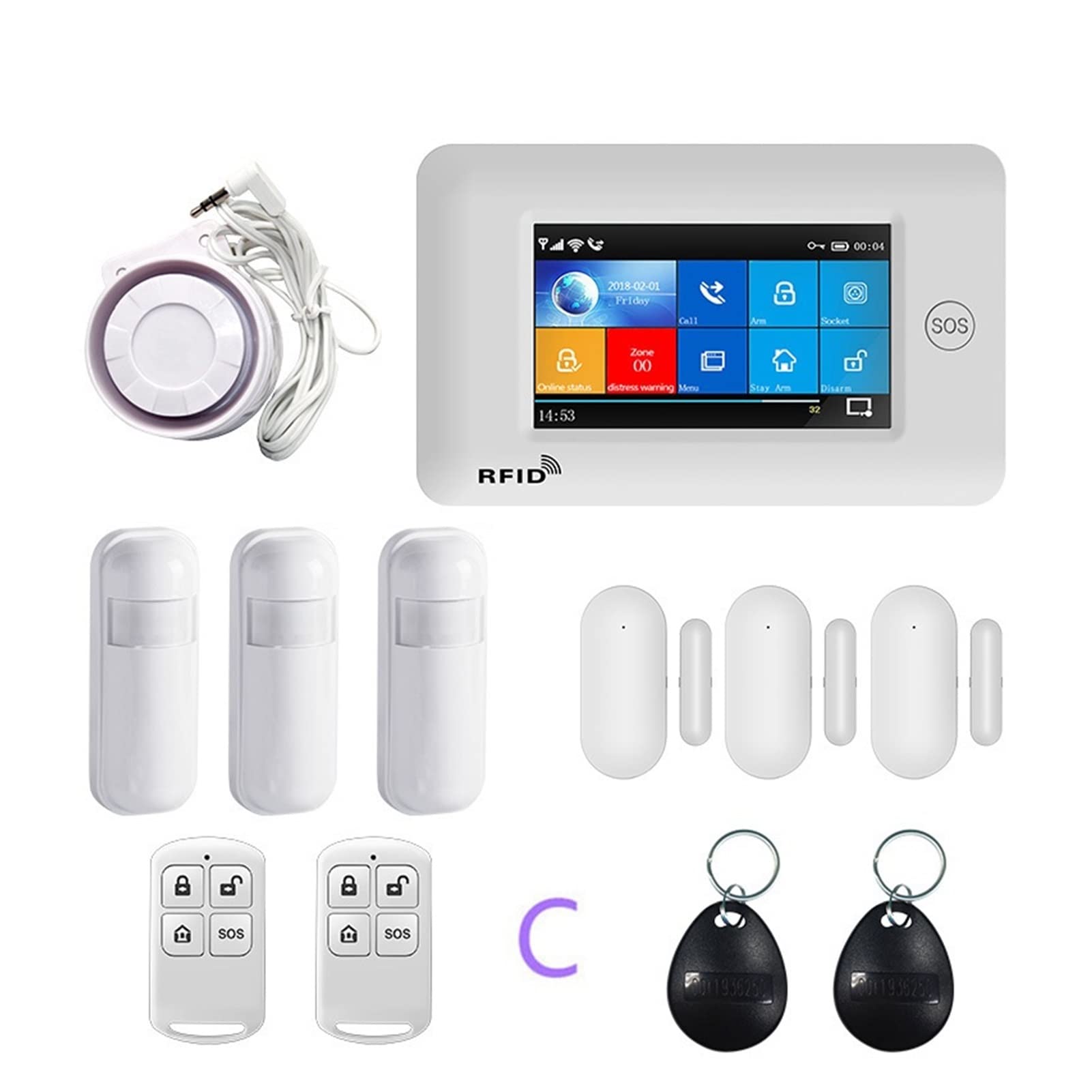Kit Allarme Casa, 4.3 pollici WiFi 3G GSM. di allarme for la sicurezza della casa della sicurezza wireless con sensore di movimento Tuya. App compatibile(E 15000MAH)